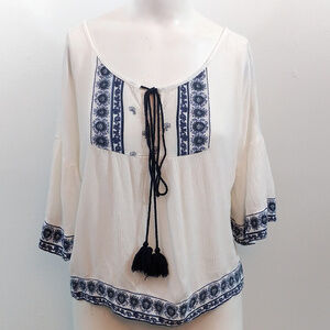 Chloe & Katie White and Blue Boho Crop Top